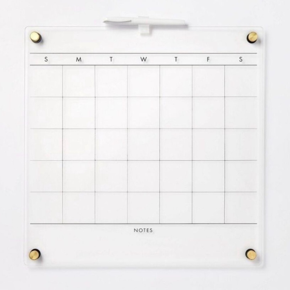 NEW Threshold Month Acrylic Dry Erase Calendar Clear with Gold Grommets